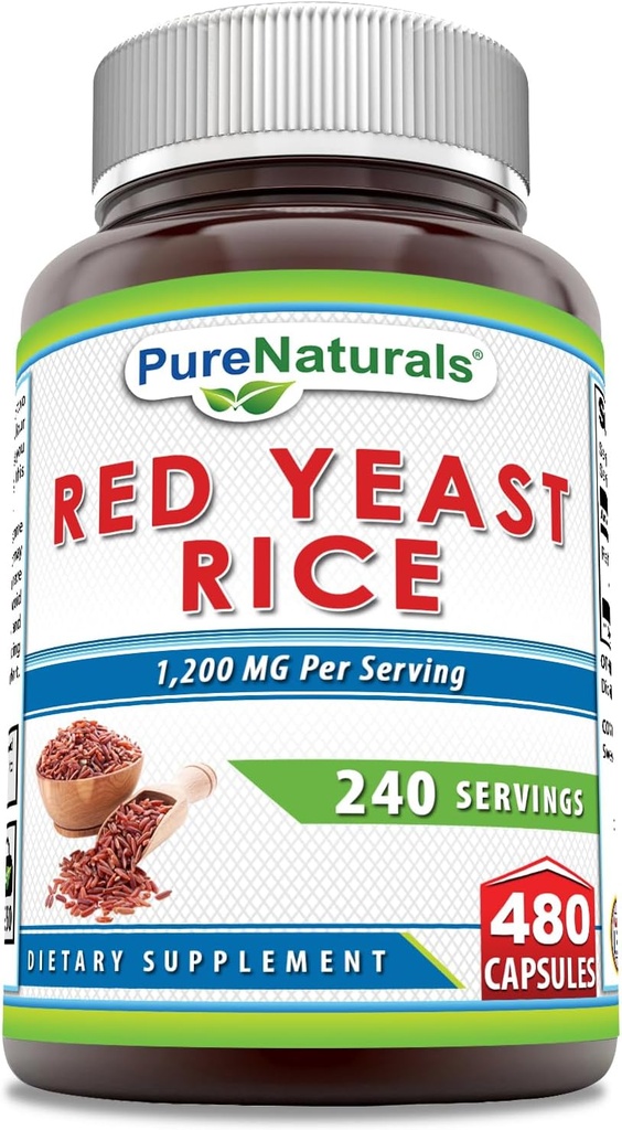 Puro Naturals Red Yeast Rice 1200 Mg por serviço, Cápsulas Suplemento □ Não-GMO □ Gluten Free □ Made in USA (480 Count)