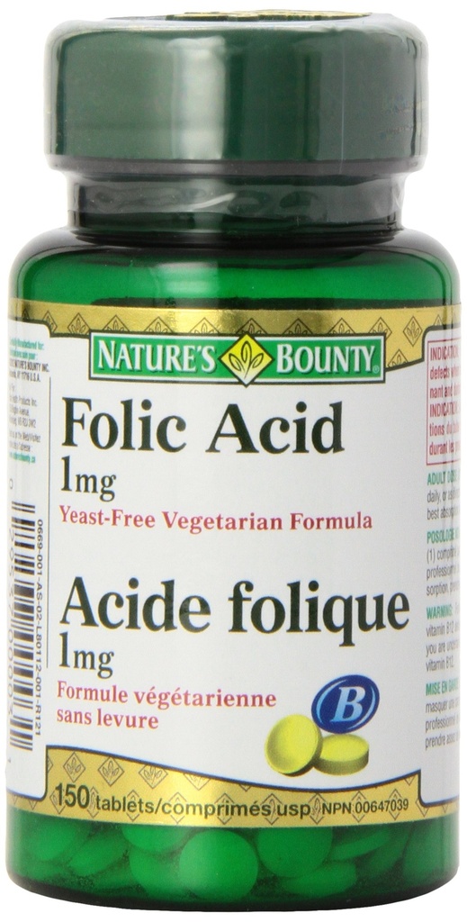 Ácido Fólico Bounty da Natureza 1 mg 150 Comprimidos (Varia de Maio de Embalagem)