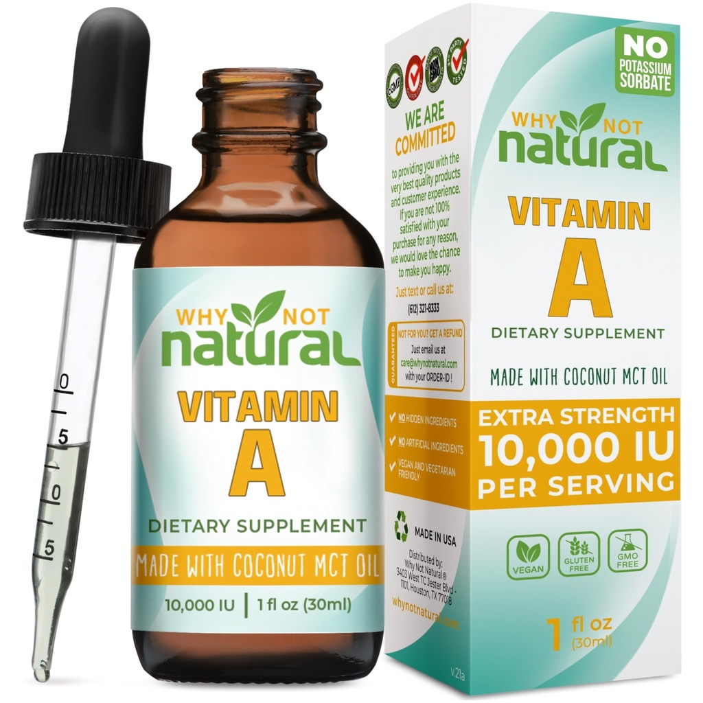 Por que não Natural Vitamina A gotas 10000 UI - Retinil líquido Palmitate com óleo de coco MCT, Vegan VIT um suplemento para a pele - 1 oz tintura sublingual