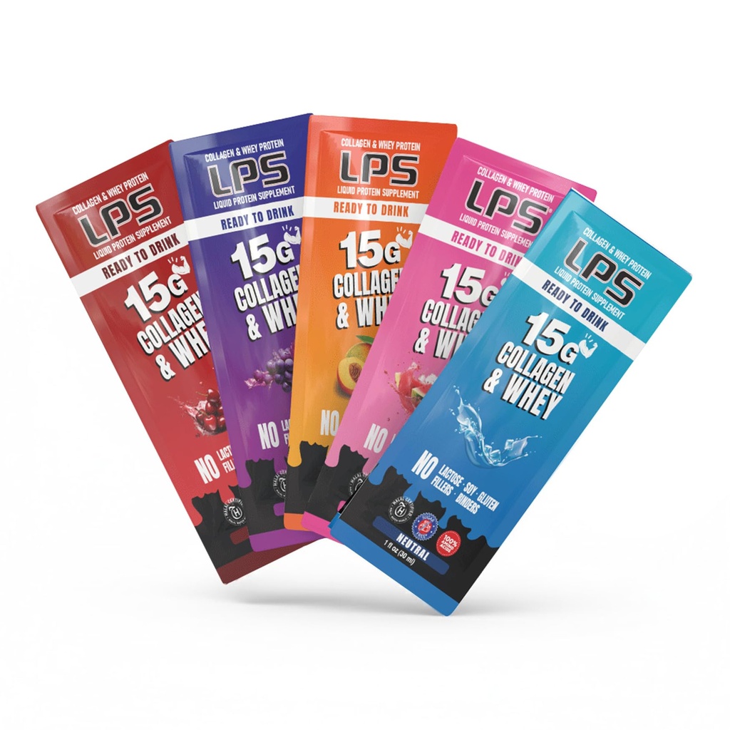 Designs Nutricionais LPS Colágeno Líquido & Whey Protein Supplement - Bebida não-GMO, sem açúcar - Promove a pele saudável & cabelo para homens e mulheres, serviço único (Variety Box, 30)