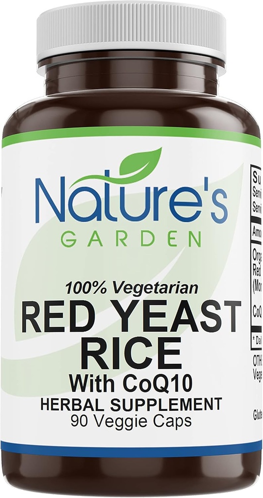 ESSENCIAIS DE GARDE DE NATUREZA Red Levessed Rice Organic with CoQ10-90 Veggie Caps with 600mg Organic Red Rice Levess Plus Co Q 10 - Natures Support for Cholesterol