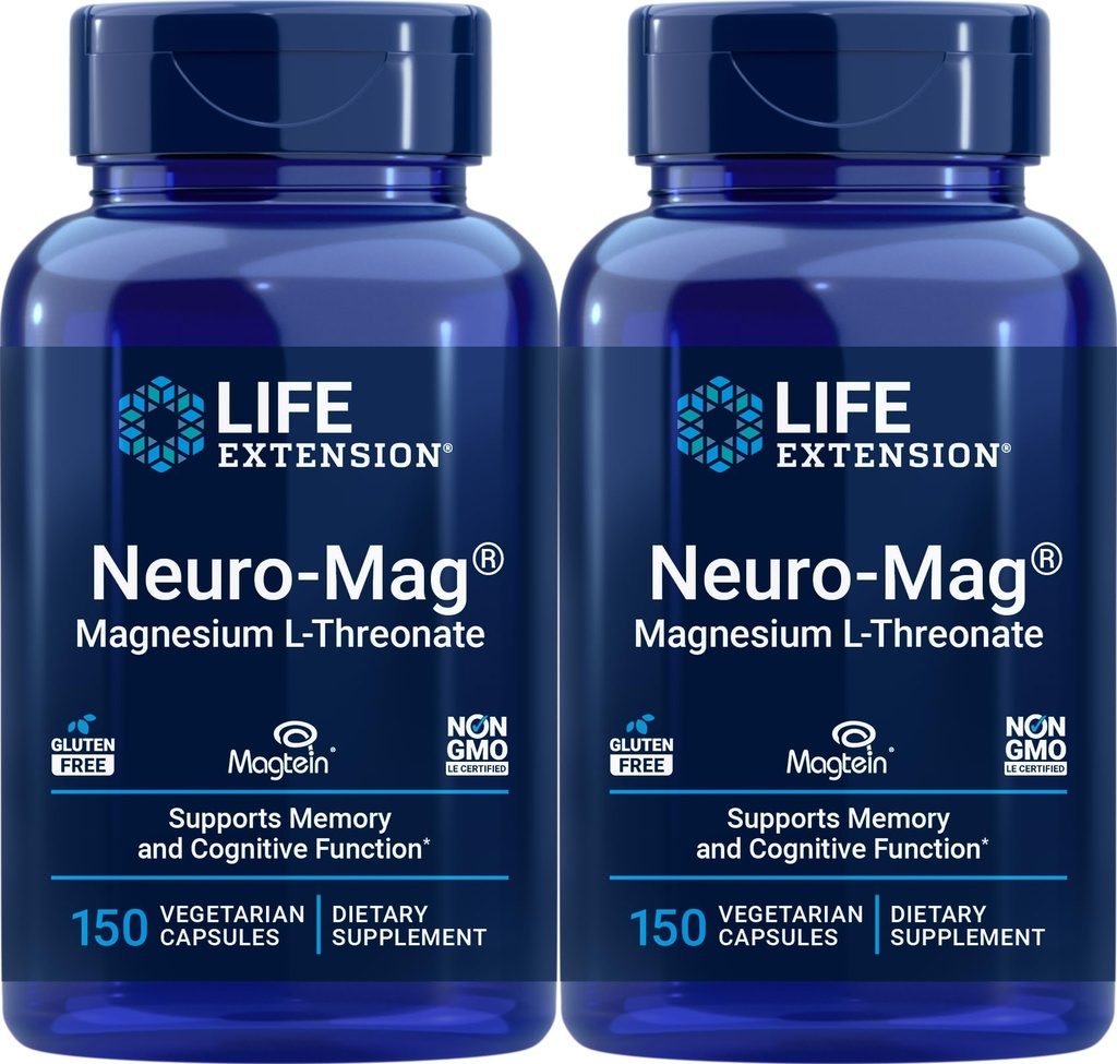 Extensão da vida Neuro-Mag 150 Cápsulas Vegetarianas (Pacote de 2), L-Treonato de Magnésio, Suplemento Magtein