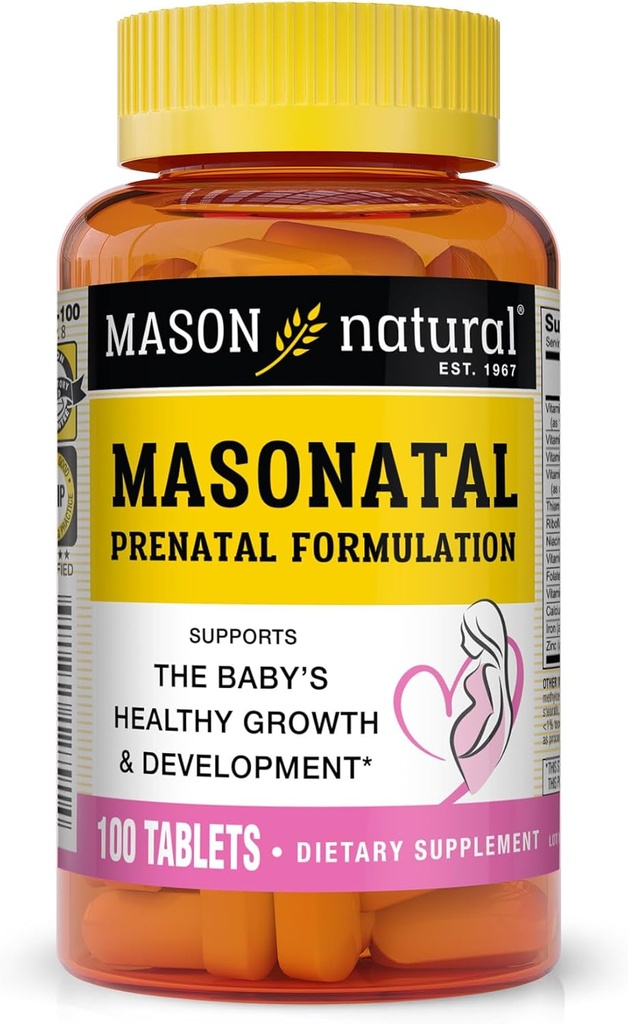 MASON NATURAL Masonatal Pré-Natal - Multivitamina pré-natal e pós-natal para mulheres para apoiar o desenvolvimento do bebê, 100 comprimidos