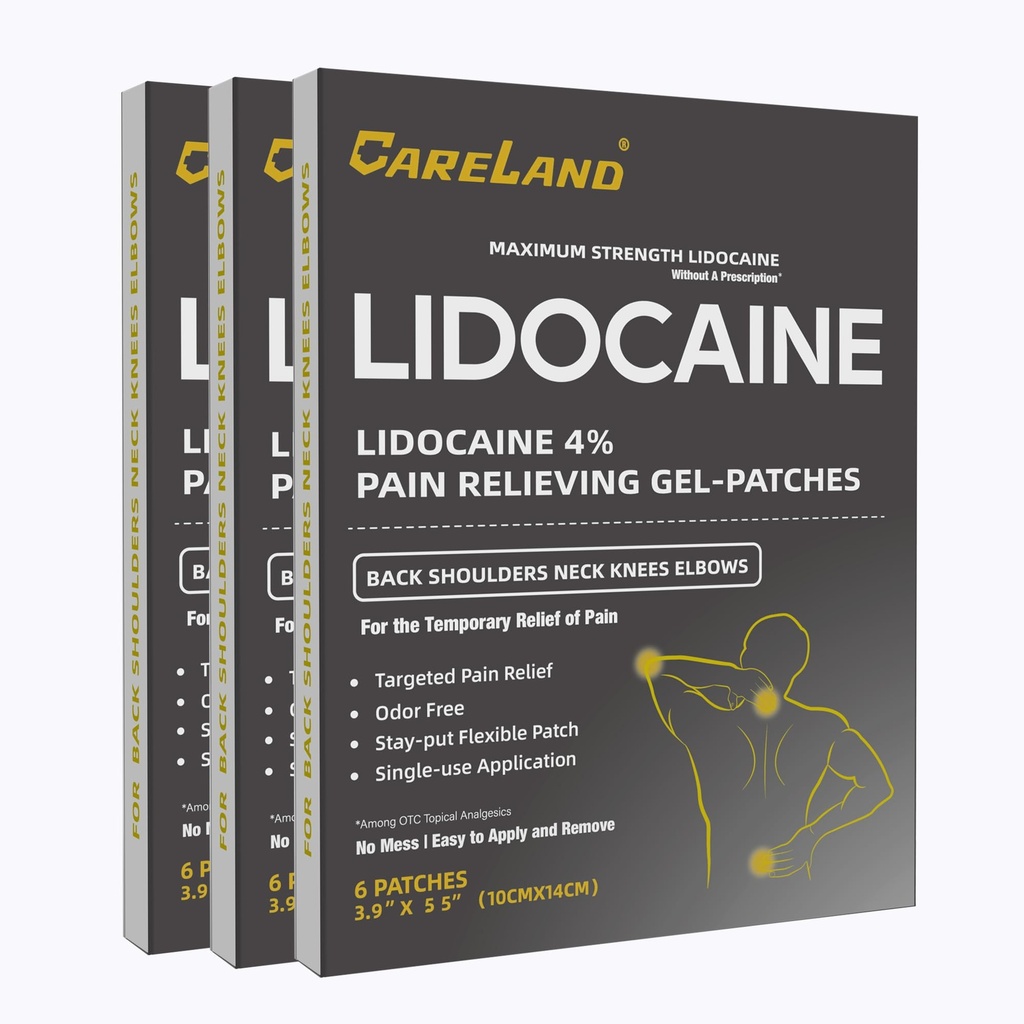 CARELAND Lidocaine Gel Patch, 18 Count máxima força Patches de dor para alívio muscular no pescoço Joelho de volta e ombros unscented Patch para acalmar nervos, articulações