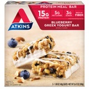 Atkins Blueberry Greek Yogurt Protein Meal Bar, Alta Fibra, 15g de proteína, 3g de açúcar, 5g de carboidratos líquidos, Substituição de refeições, Keto Friendly, 5 Count
