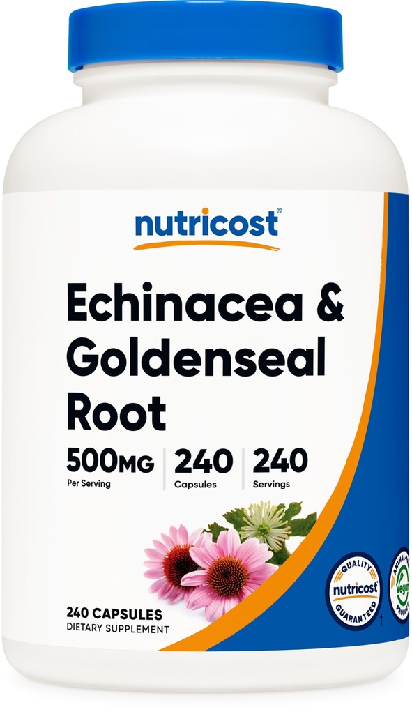 Nutricost Echinacea & Goldenseal Root, 500mg, 240 Cápsulas - Cápsulas Vegetarianas, Sem OGM, Sem glúten