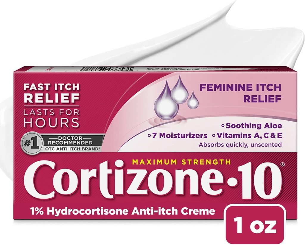 Cortizona 10 Comichão Feminino de força máxima Creme, 1% de hidrocortisona, 1 oz.