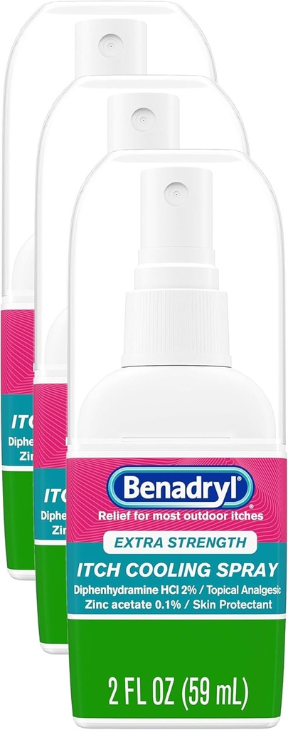 Benadryl Extra Força Anti-Itch Spray, Analgésico tópico de resfriamento, Tamanho de viagem, 2 fl. oz (Pacote de 3)