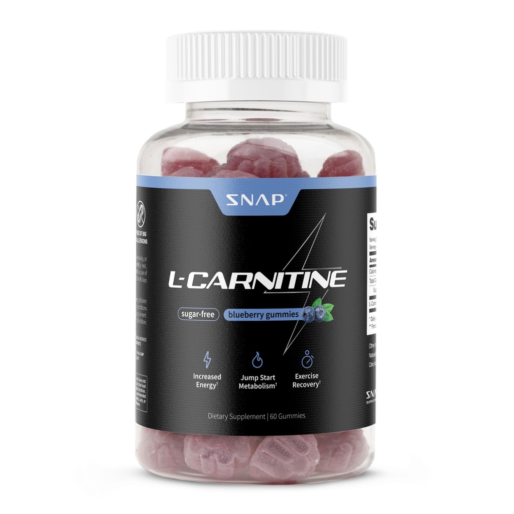 Açúcar livre L Carnitine 500mg Gummy - Natural pré-treino L-Carnitine Suplemento - Aumento de energia, Recuperação mais rápida, aumentar o metabolismo, Pré-treino para mulheres e homens, Blueberry Flavor (60 chicletes)