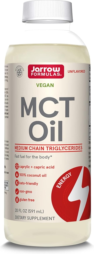 Fórmulas de Jarrow MCT Óleo, suplemento dietético, suporte de dieta Ketogenic para energia rápida, 20 fl oz óleo líquido, fornecimento de 39 dias