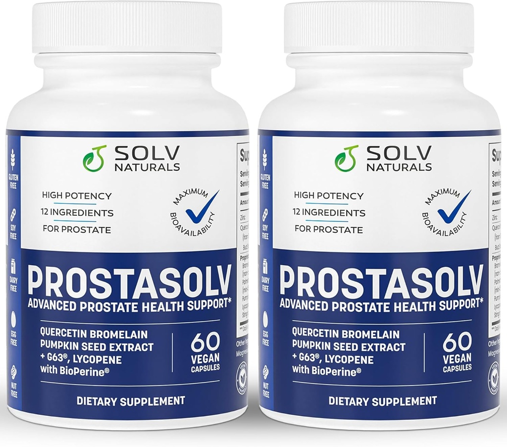 PROSTASOLV Prostatitis Advanced (Suplemento CPPS), Cápsulas Vegan, Quercetin Bromelain, Extrato de semente de abóbora, Licopeno, BioPerine para a saúde pélvica (2)