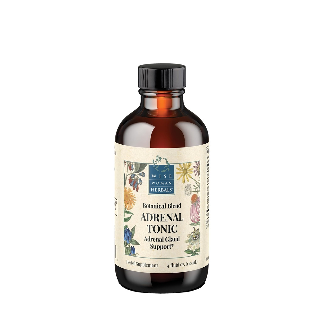 Wise Woman Herbals Adrenal Tônico Extrato Líquido, Herbal Adaptogen Mistura com Eleuthero, Ashwagandha & Alcaçuz, Suporta Função Adrenal Saudável, Energia, Estamina, Stress & Focus, Não-GMO, 4 Fl Oz