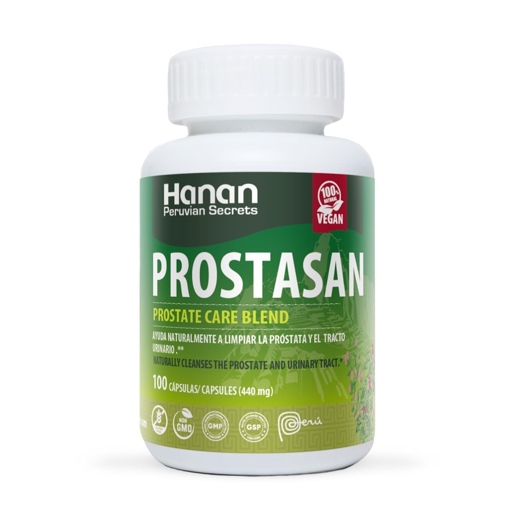 Hanan Prostasan Prostate Care Misturar 100 cápsulas Naturalmente ajuda na limpeza da próstata e trato urinário