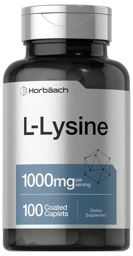 Horbäach L-Lysine 1000mg 100 Caplets Revestidos de forma gratuita Suplemento dietético □ Essential Amino Acid □ Vegetarian, Non-GMO, and Gluten Free Form