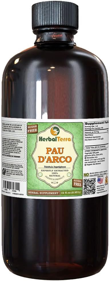 PAU d'arco (Tabebuia Impetiginosa) Glicerita, Extrato Líquido Livre de Álcool (Nome da marca: HerbalTerra, Proudly Made in USA) 32 fl.oz (0,95 l)