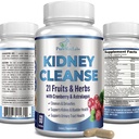 Herbal Kidney Cleanse com extrato de cranberry, Astralagus - 21 Frutas & Herbs - Detox & Cleanse Urinary Tract & Bladder Health, Suporte ao rim, 60 Cápsulas Vegan