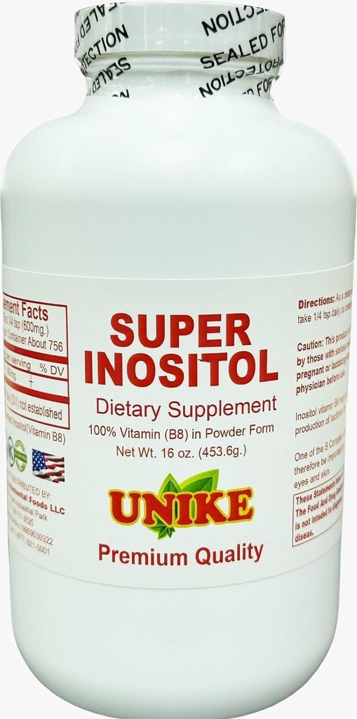 Super Inositol Suplemento dietético (Inositol) Inositol (Vitamina B8) Pó para o equilíbrio hormonal, fertilidade e suporte ovariano; Glúten livre, Vegan 16 Oz (Pack of 1)
