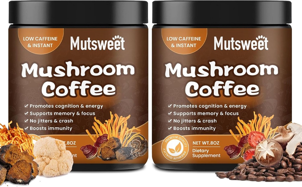 (2 Pack) Café de cogumelos para smoothies/Latte, mistura de cogumelos em pó (57 Servings) com Leões Mane, Reishi, Cordyceps, Turquia Tail, Chaga - Suplemento de cogumelos para Energia, Foco, Immune- 8 oz