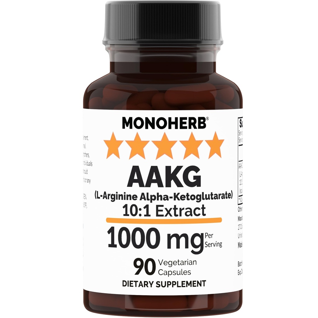MONOHERB AAKG - L-Arginina Alpha-Ketoglutarato - 1000 mg - 90 Cápsulas Vegetarianas