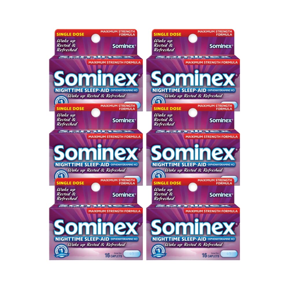 Sominex Sono-Ajuda à noite Caplets, força máxima, 16 ea (Pacote de 6)