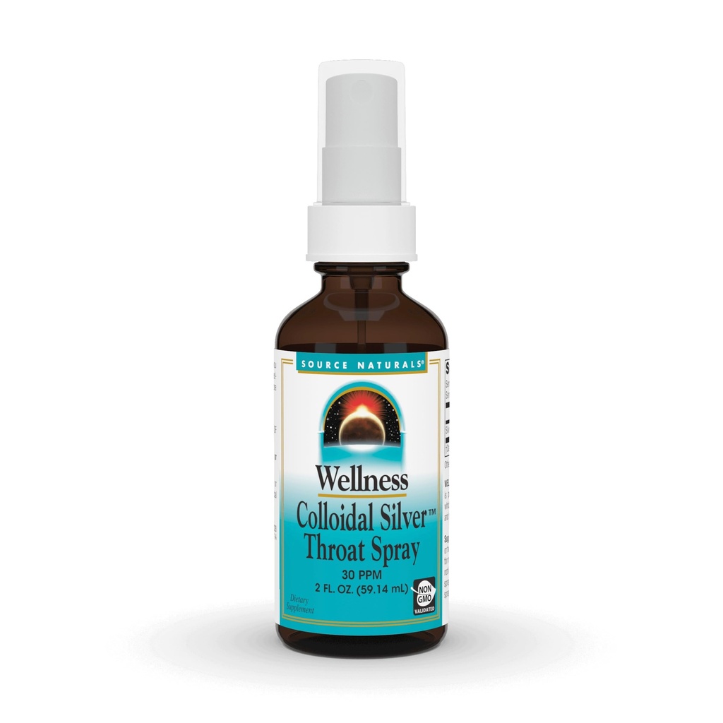 Fonte Naturals Wellness Pulverizador de garganta de prata coloidal - 30 PPM - 2 líquidos oz