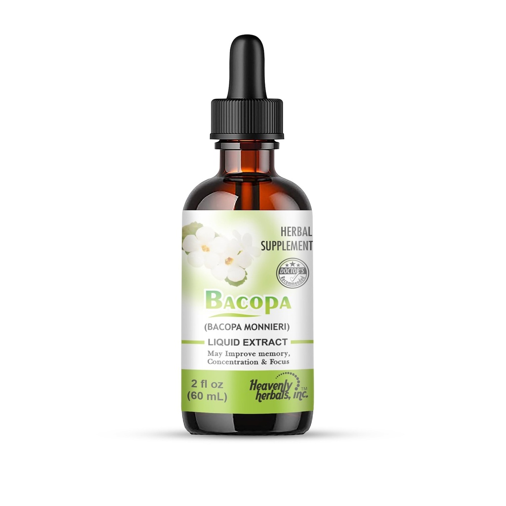 Bacopa Drops - Melhora a Concentração de Memória, Foco - Bacopa Monnieri Extract □ Suplemento de Memória do Cérebro Enhancement Cognitivo do Suplemento de Memória da Herbal Remedy 2.0 fl oz - WellnessHerbs Ships from USA.
