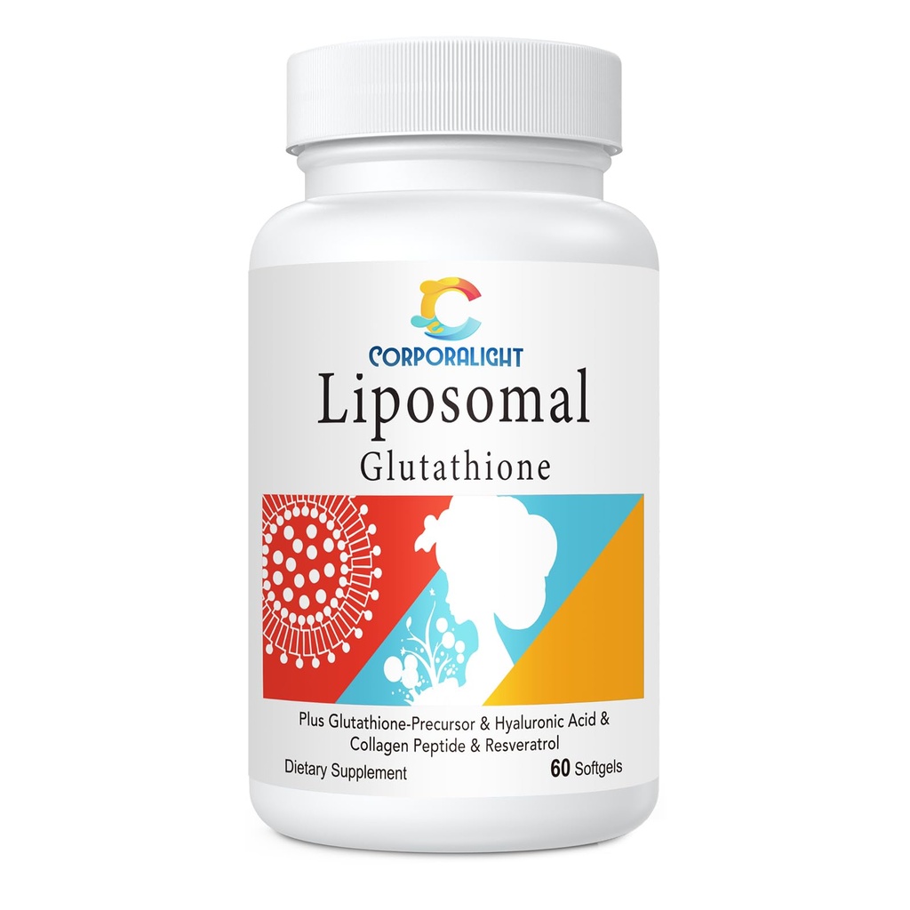 Glutationa lipossómica Softgels, Absorção melhorada - Entrega lipossómica, forma ativa L-Glutationa, celular, função imunitária e desintoxicação hepática, rico em fórmula antioxidante, sem glúten, 60 Softgels