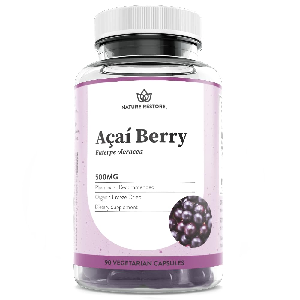 Natureza Restaurar suplemento orgânico de Acai Berry, Freeze seco, 90 cápsulas de Acai Berry, Não OGM, Glúten livre, Vegan