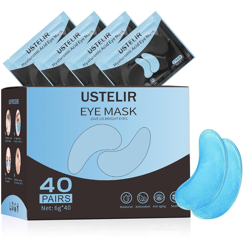 Sob patches de olhos, 40 pares Máscara de olho para círculos escuros, Olhos Puffy, Sacos Undereye, rugas, Patches de máscara de olho com ácido hialurônico, tratamento de olhos cuidados da pele para homens e mulheres presente