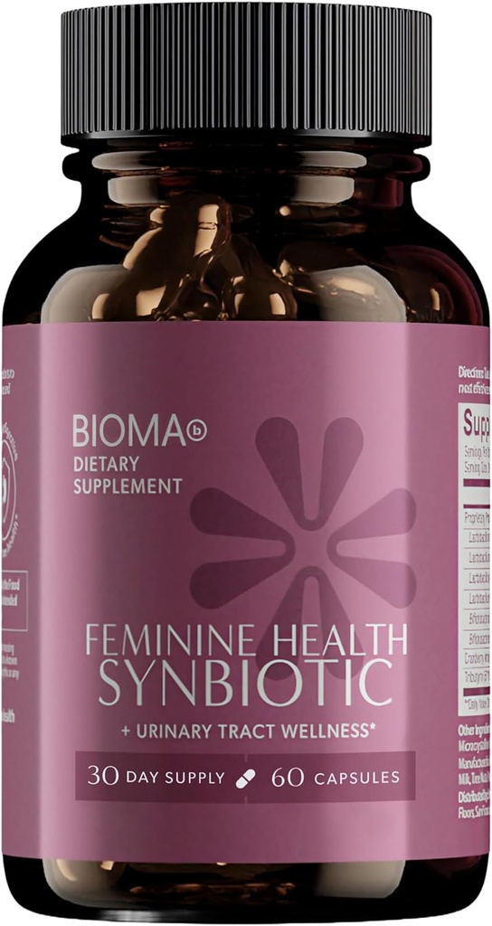 BIOMA Sinbiótico Saúde Feminina - Suplemento Saúde Feminina para pH vaginal saudável, Trato urinário e suporte digestivo - com Probióticos, Cranberry & Tributirina - 60 Cápsulas (30-Dia de Abastecimento)