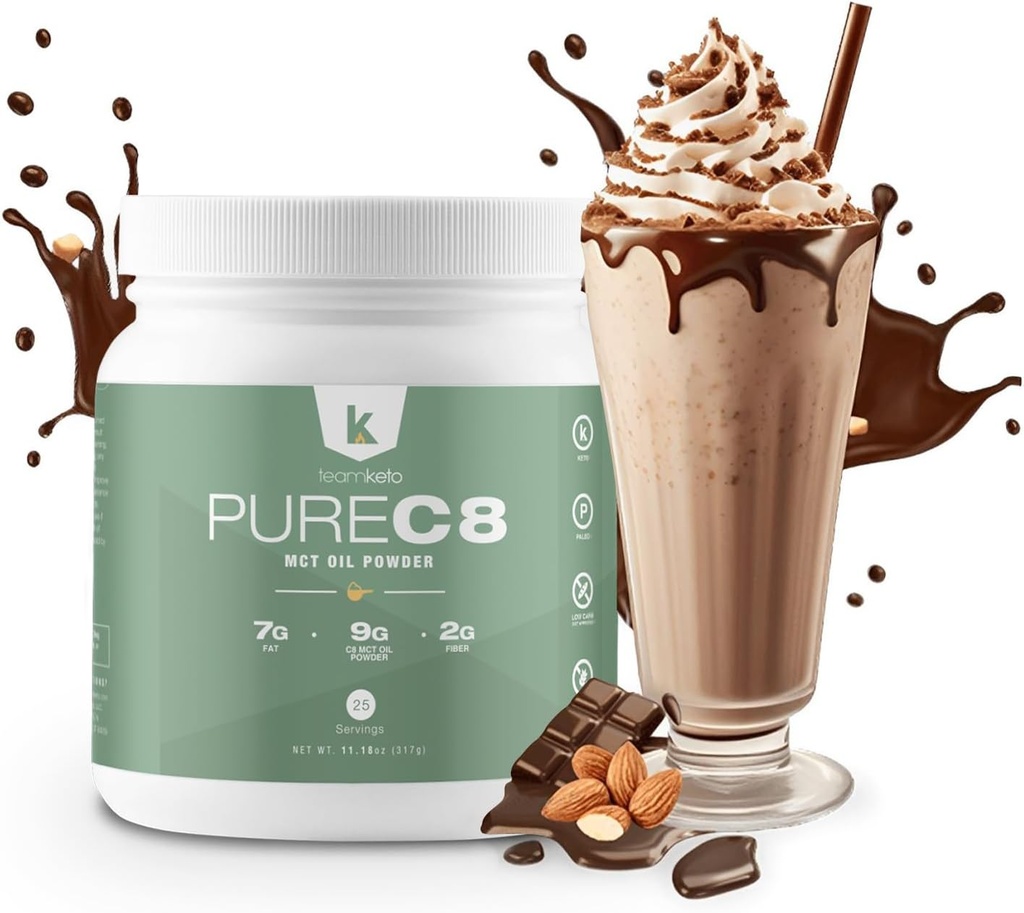 TeamKeto C8 MCT Óleo em pó – Chocolate Avelã Ketogenic MCT Cafe Creamer- Vegan-Friendly, Gluten Free & Made in a GMP Compliant, FDA Registered Facility- Perfect in Cafe Tea & Protein Shakes 270g