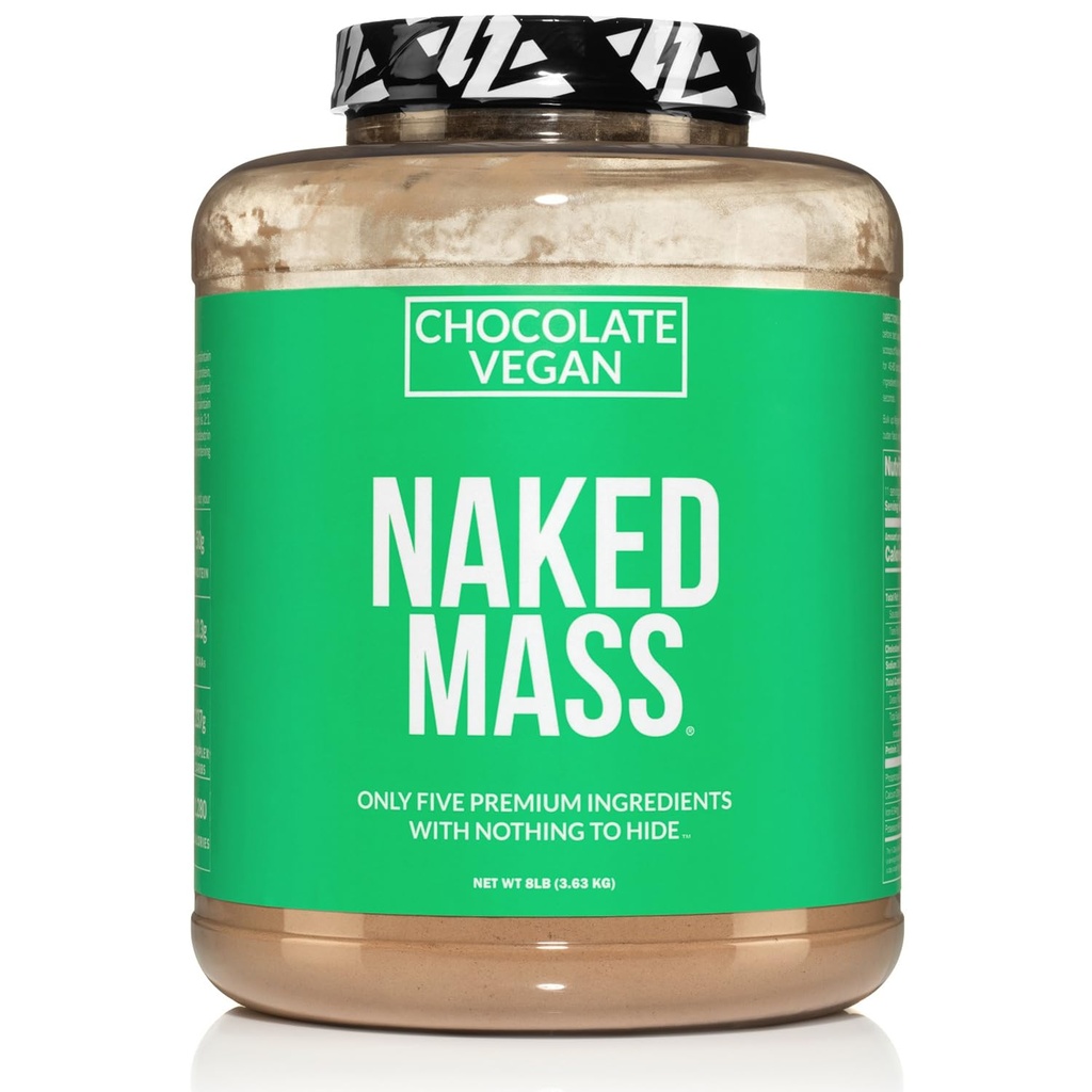 Massa Vegan NAKED - Chocolate Vegan Gainer Peso - 1,280 Calorias, Não-GMO, Soy & Gluten Livre, Sem ingredientes artificiais - 8LB Bulk - 11 Servings