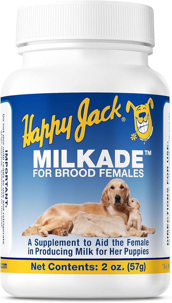 HAPPY JACK Milkade Dog Breeding & Nursing Supplies, Ajuda à produção de leite para cães fêmeas e Litter saudável, Vitamina pré-natal grávida com vitamina B1 (2 onças)