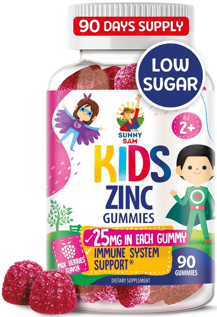 Gummies de zinco para crianças - Chewable Zinc Gummy Suplemento para crianças Apoio imunológico - Baixo açúcar natural antioxidante não-GMO Vitamina mastigáveis para crianças e adolescentes - 90 Gummies