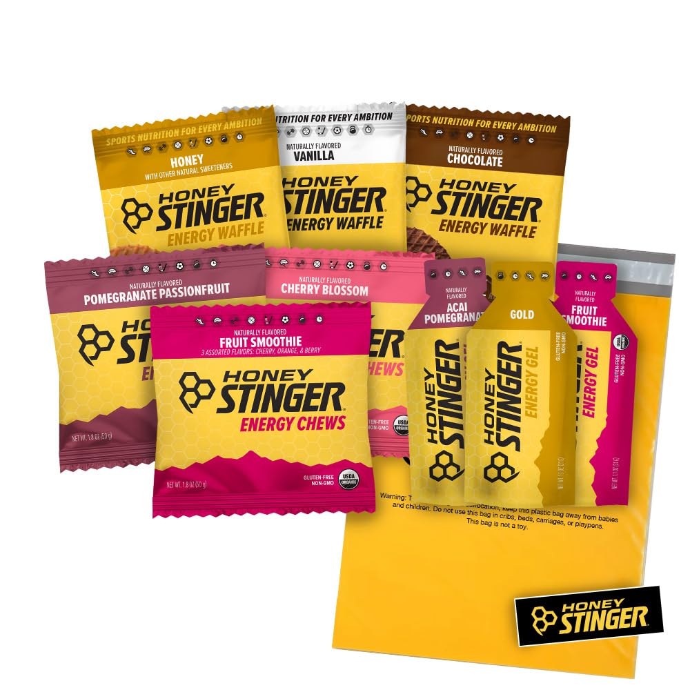 Honey Stinger Training Kit – 9 Count Plus Sticker e Polybag – Fonte de Energia para Qualquer Atividade – 3 Waffles Orgânicos, 3 Embalagens de Energy Chews & 3 Gels Energia
