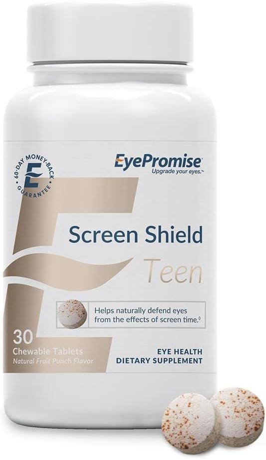 EyePromise Screen Shield Teen Eye Vitamina - 30-Count, 30-Day Supply - Chewable Eye Supplement para crianças com Zeaxanthin, Lutein, Zinco e Vitaminas para cansados, olhos tensos