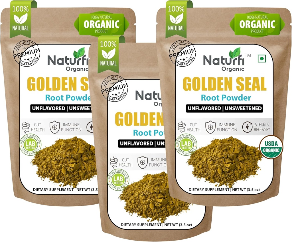Naturefi Orgânico Goldenseal Raiz de Pó - 10.5 oz, 300 Servões * USDA Orgânico □ Lab testado* Puro Natural Goldenseal Raiz de Pó Suplemento