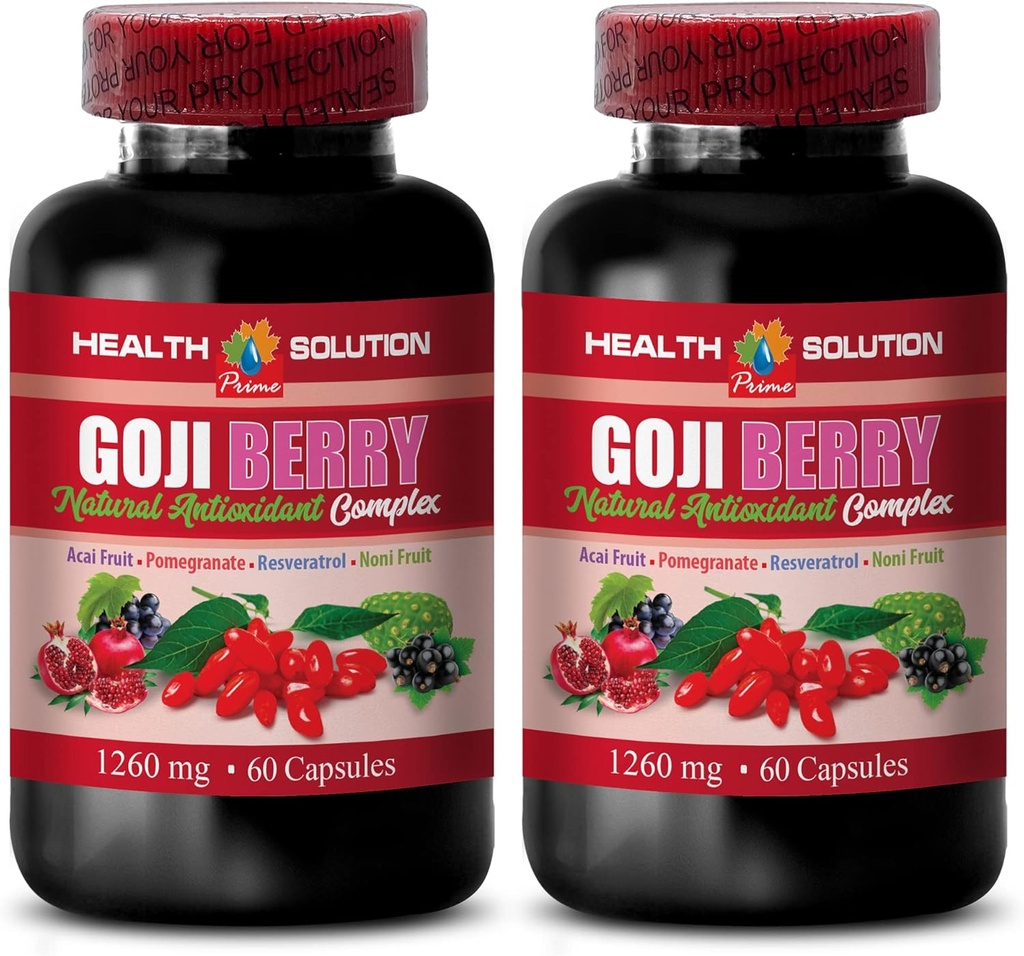 Brain and Memory Power Boost - Goji Berry - Complexo ANTIOXIDANT Natural, Suporte Imune, Noni Supplement Pills, Extrato de Mangosteen, açaí Berry, Complexo de superfrutas, Impulsor de Energia, 2 Garrafas 120 Caps
