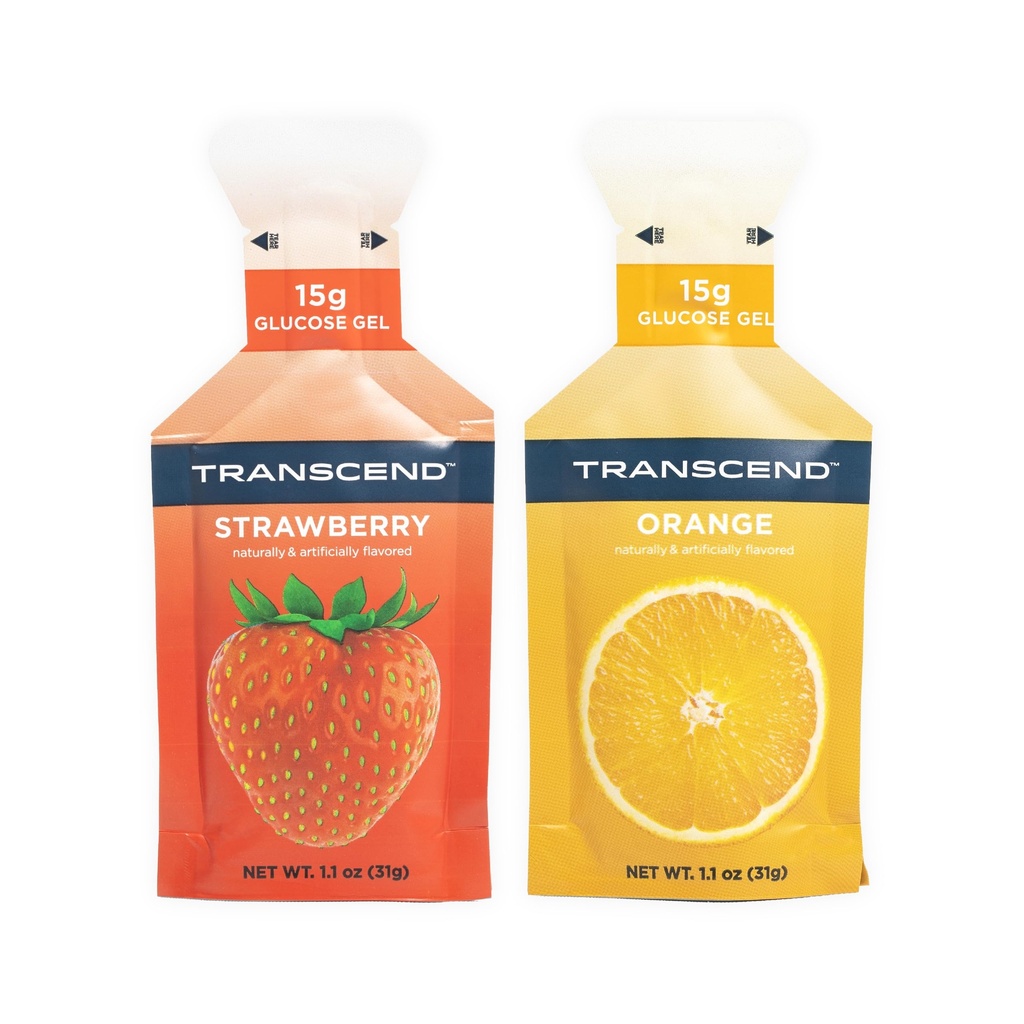 Transcend Foods Morangos + Geles de Laranja (1.1 oz, pacote de 24) Gel de Carbo rápido Morango e sabor laranja – Cafeína grátis, sem glúten