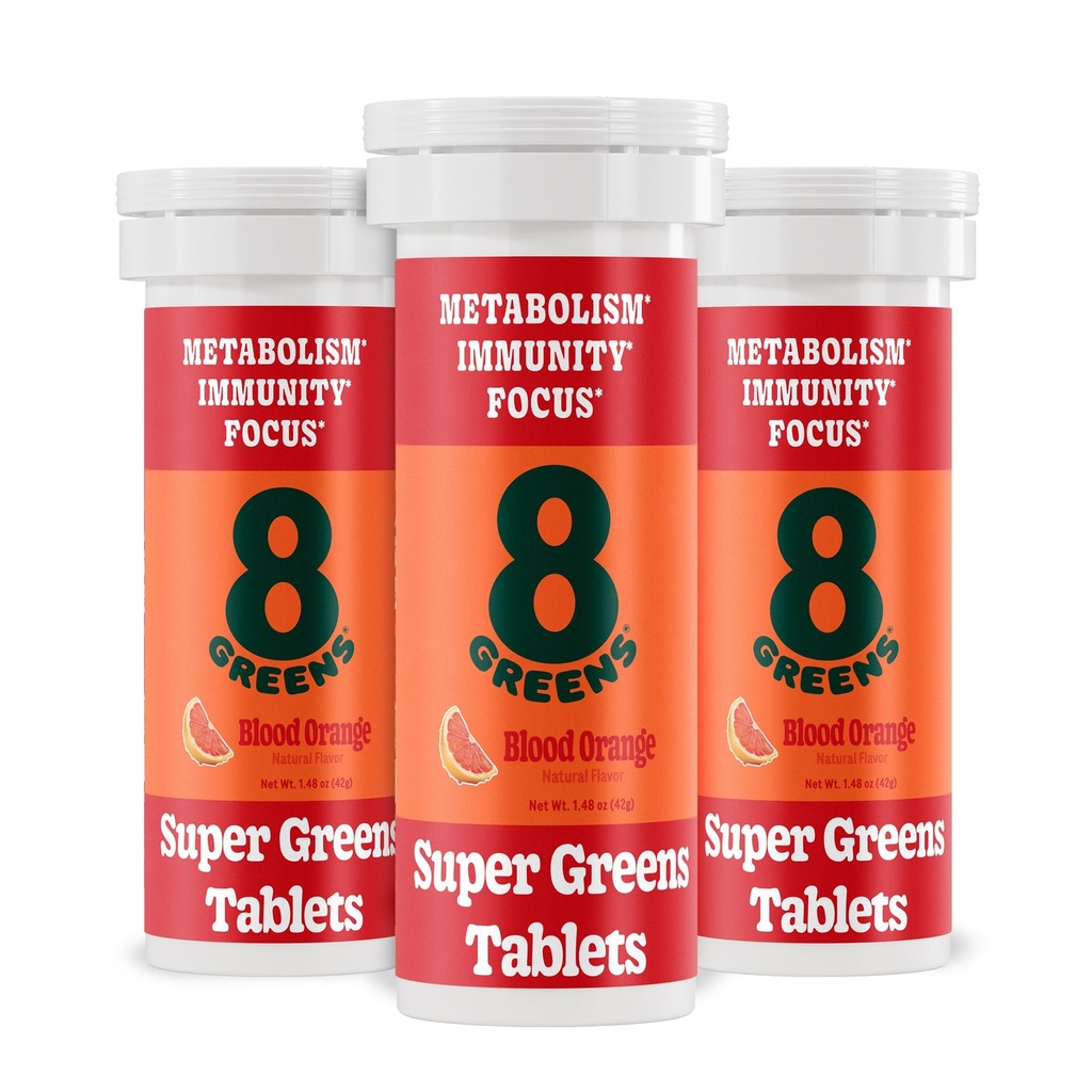 8Verdes Superverdes Tablets Super Greens Powder Superfood Tablet, Metabolismo Imunidade e Foco, Verdes diários Comprimidos Efervescentes, Orgânico: Aloe Vera, espirulina, chlorela, Sangue Laranja, 30 Servings