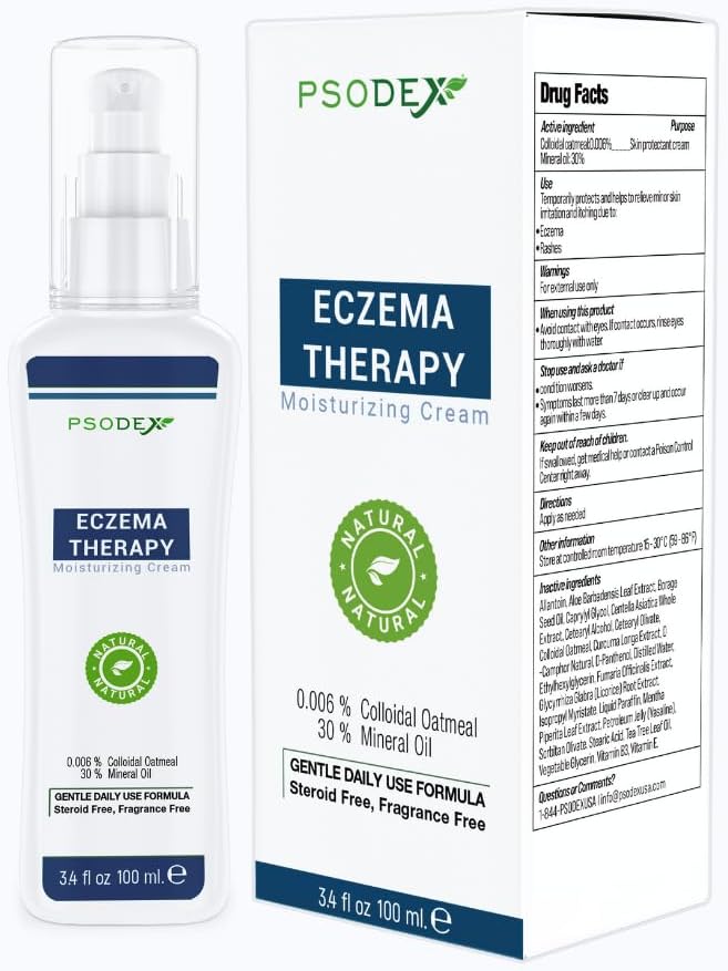 PSODEX Eczema Creme – Hidratante Eczema Terapia Cuidados da pele com Aloe Vera, Vitaminas, Óleo de Árvore de Chá – Loção Eczema Orgânica e Natural – Creme Eczema Não Irritante e Relaxante