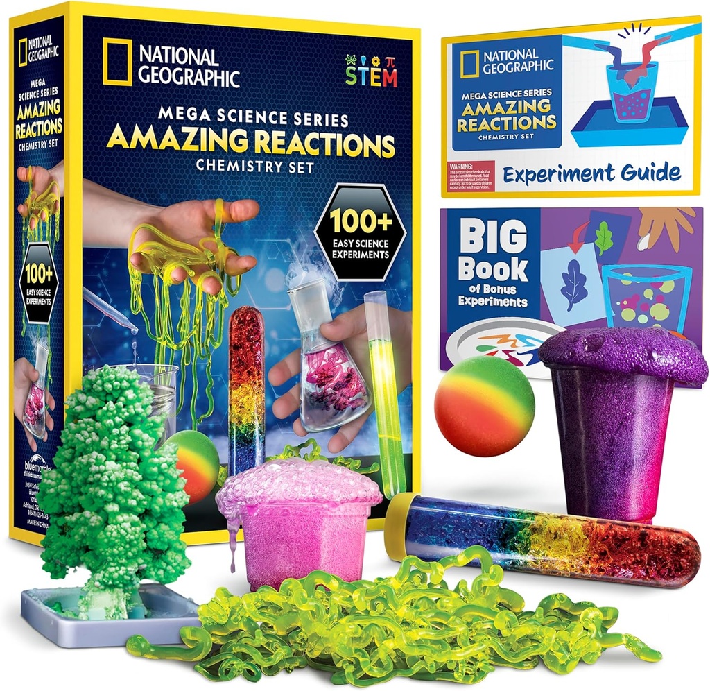 National Geographic Amazing Chemistry Set - Kit de Química com 45 experiências científicas, incluindo crescimento de cristal e reações, kit de ciência para crianças, presente STEM para meninos e meninas (Exclusive)