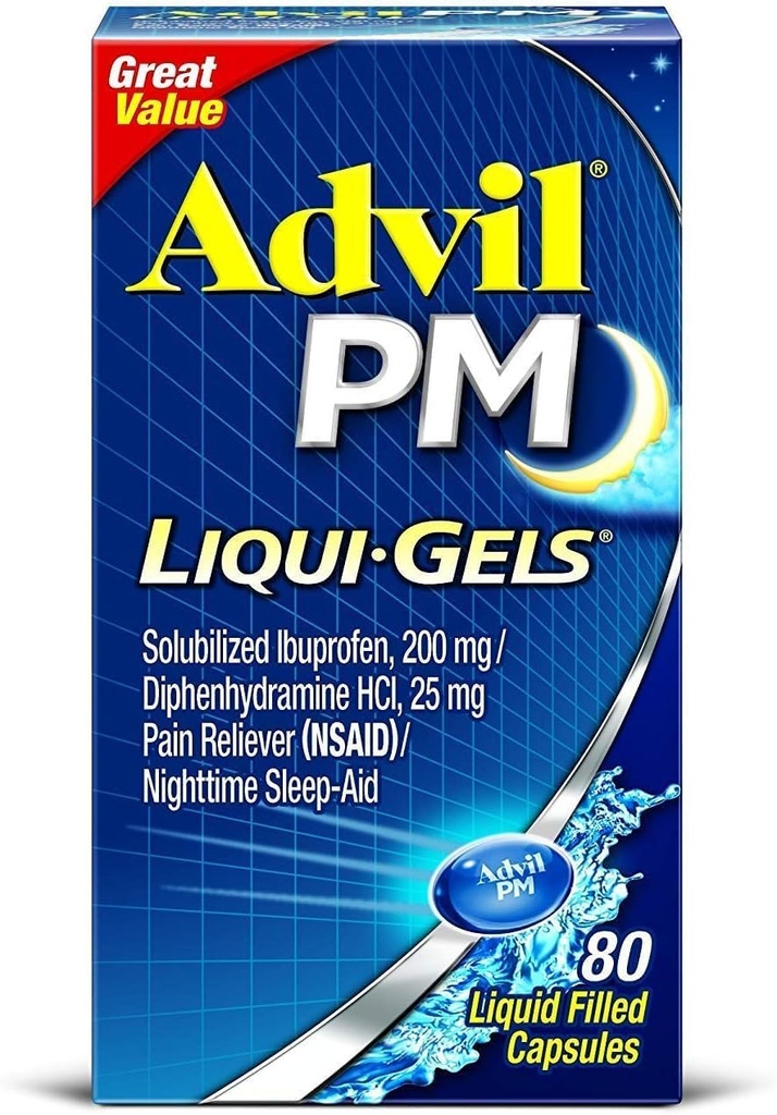 Advil PM Ibuprofeno 200 mg Liqui-Gels 80 ea (Pacote de 4)