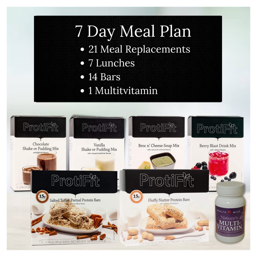 PROTIFIT - Kit inicial de alta proteína plano de refeições, 15g suplementos de proteína e lanches, 30 dias multivitamínico, ideal proteína compatível (7 dia Kit)