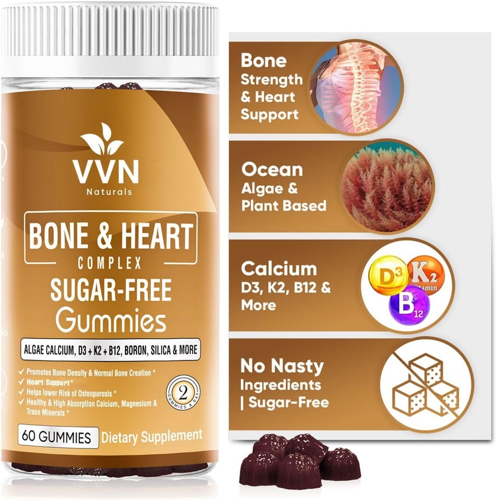 Vegan pastilhas de cálcio K2 Suplemento Vitamina com MK-7 & Vitamina D3, Magnésio e 13 Minerais Trace, Apoiando a densidade óssea de plantas com base em .
