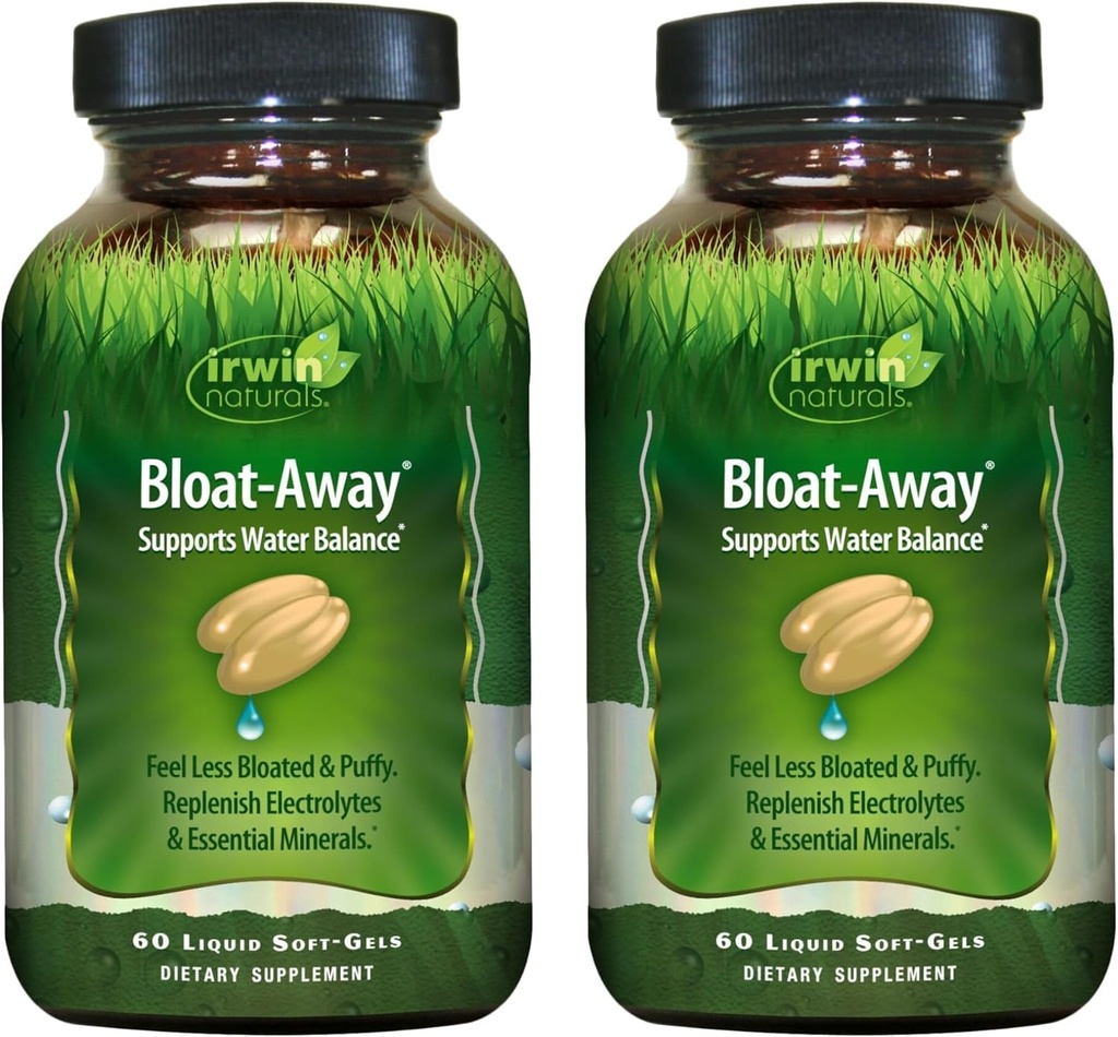Irwin Naturals Bloat-Away - Equilíbrio de água de suporte - Eletrólitos Replenish & Minerals Essenciais - 60 Géis Líquidos - 2 Pack