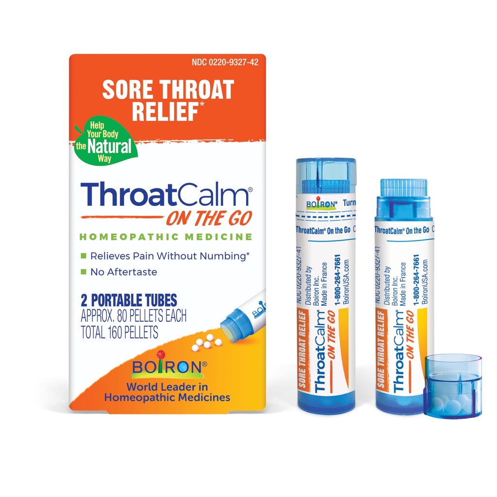 Garganta de BoironCalmo em curso viagem essencial para o alívio da garganta ferida, ou Scratchy, Garganta vermelha ou seca, e rouquidão - 2 Conde (160 Pellets)