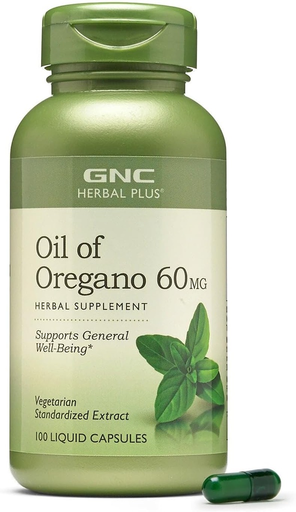 GNC Herbal Plus Óleo de Orégano 60mg Suplemento, Vegetariano, Suporta Bem-Estar Geral, 100 Servings
