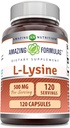 Fórmulas surpreendentes L-Lysine 500 mg Cápsulas Amino Acid Supplement (Suplemento de Ácido Amino) Não-GMO (Gluten Free)