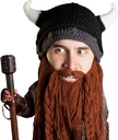 Cabeça de barba Viking Pillager - Original Handmade Knit Viking Horn Capacete e Removível Braided Brown / Black Beard
